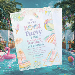 Invitación Elegante Fiesta de Cumpleaños en Piscina con Acuar