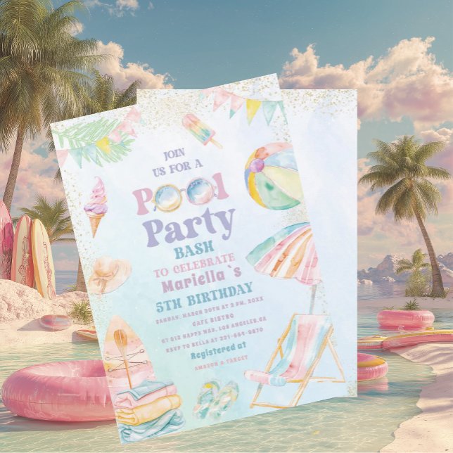 Invitación Elegante Fiesta de Cumpleaños en Piscina con Acuar (Subido por el creador)