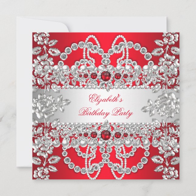 Invitación Elegante fiesta de cumpleaños floral de diamantes  (Anverso)