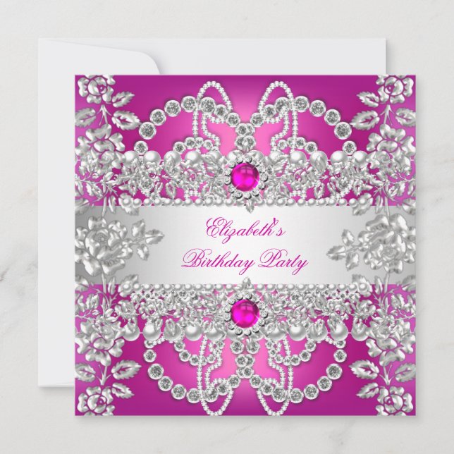 Invitación Elegante fiesta de cumpleaños floral de diamantes  (Anverso)