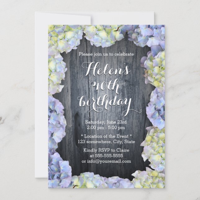 Invitación Elegante fiesta de cumpleaños floral de Hydrangea (Anverso)