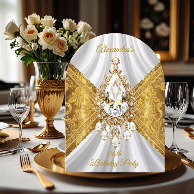 Invitación Elegante fiesta de cumpleaños floral de oro blanco (Subido por el creador)