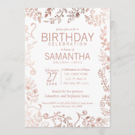 Invitación Elegante fiesta de cumpleaños floral de oro de la