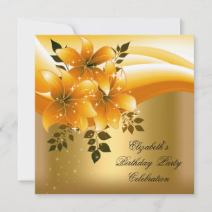 Invitación Elegante fiesta de cumpleaños floral de oro negro