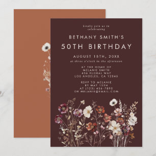Invitación Elegante fiesta de cumpleaños floral de otoño