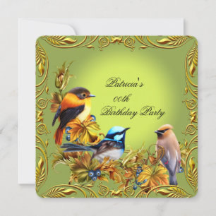 Invitación Elegante Fiesta de Cumpleaños Floral de Pájaros Ve