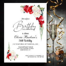 Invitación Elegante fiesta de cumpleaños floral de rosa blanc