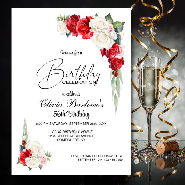 Invitación Elegante fiesta de cumpleaños floral de rosa blanc (Subido por el creador)