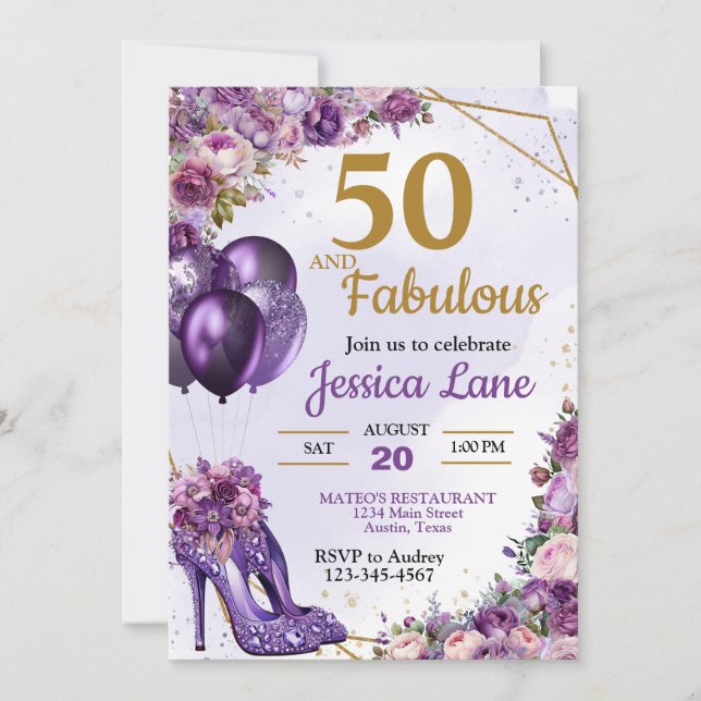 Invitación Elegante fiesta de cumpleaños floral de zapatos de (Anverso)