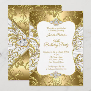 Invitación Elegante fiesta de cumpleaños floral en damasco bl