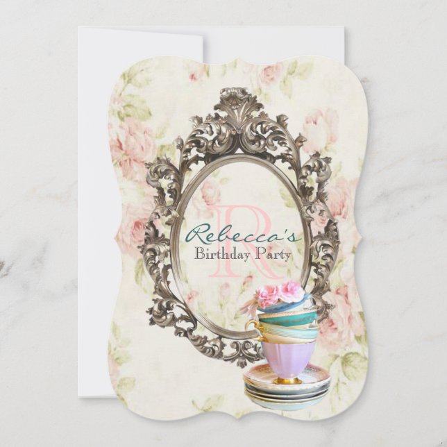Invitación elegante fiesta de cumpleaños floral inglesa (Anverso)