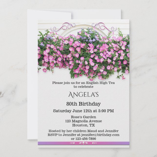Invitación Elegante fiesta de cumpleaños floral inglesa (Anverso)
