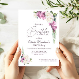 Invitación Elegante fiesta de cumpleaños floral Rosa Blanca c