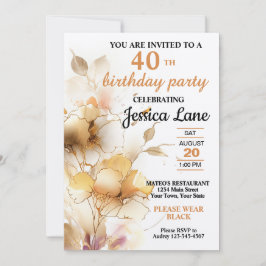 Invitación Elegante fiesta de cumpleaños floral rústica