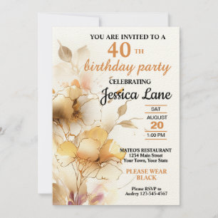 Invitación Elegante fiesta de cumpleaños floral rústica