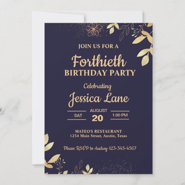 Invitación Elegante fiesta de cumpleaños floral rústica (Anverso)