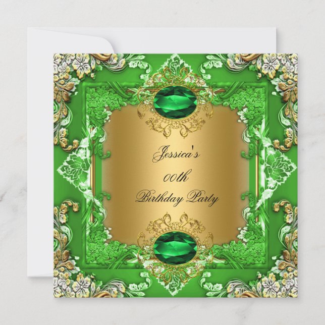 Invitación Elegante Fiesta de Cumpleaños Floral Verde Lima Do (Anverso)