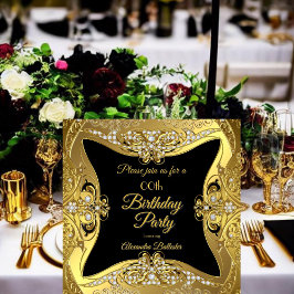 Invitación Elegante fiesta de cumpleaños Gold Diamantes negro