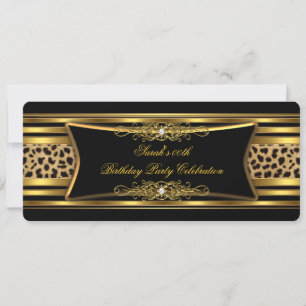 Invitación Elegante Fiesta de Cumpleaños Leopardo Negro Oro