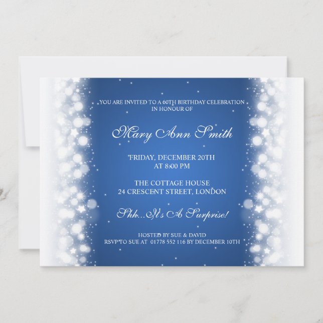 Invitación Elegante Fiesta de Cumpleaños Magia Esparkle Azul (Anverso)