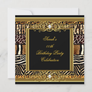 Invitación Elegante Fiesta de Cumpleaños Mezcla de Animal Neg