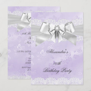 Invitación Elegante Fiesta de Cumpleaños Morado Damasco Plate
