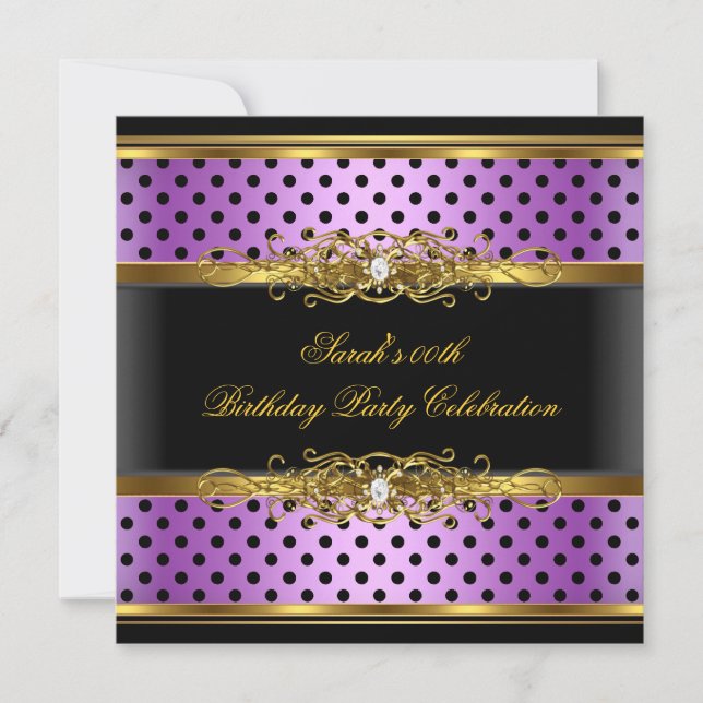 Invitación Elegante fiesta de cumpleaños Morado Punto de Oro  (Anverso)