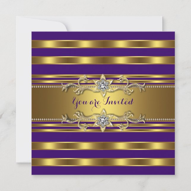Invitación Elegante fiesta de cumpleaños morado y oro (Anverso)