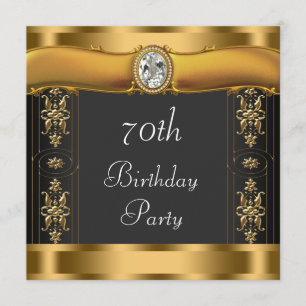 Invitación Elegante fiesta de cumpleaños negra y dorada