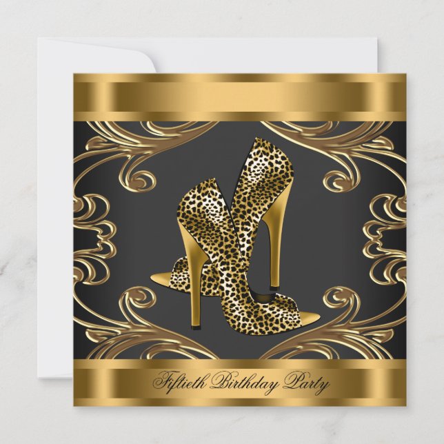 Invitación Elegante fiesta de cumpleaños negra y dorada (Anverso)