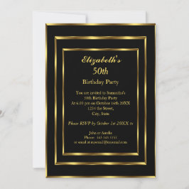 Invitación Elegante fiesta de cumpleaños negro de oro moderna