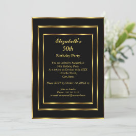 Invitación Elegante fiesta de cumpleaños negro de oro moderna