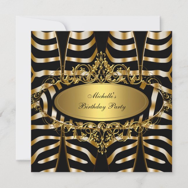 Invitación Elegante fiesta de cumpleaños negro de oro salvaje (Anverso)