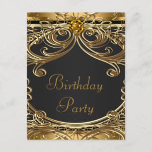 Invitación Elegante fiesta de cumpleaños negro y oro