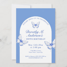 Invitación Elegante fiesta de cumpleaños número 100 azul y bl