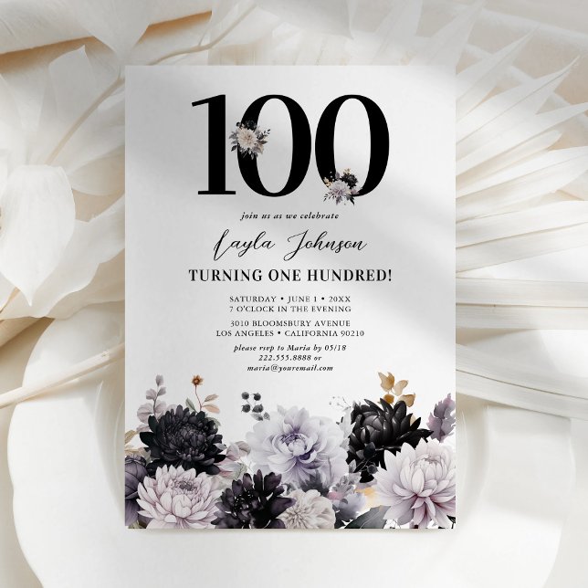 Invitación Elegante fiesta de cumpleaños número 100 de Floral (Subido por el creador)