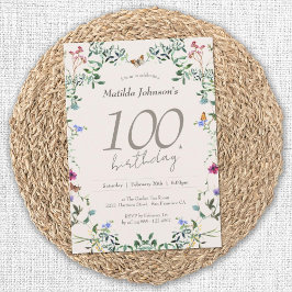 Invitación Elegante fiesta de cumpleaños número 100 de Flores