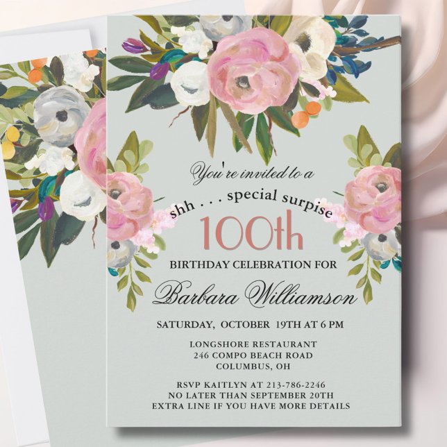 Invitación Elegante fiesta de cumpleaños número 100 sorpresa  (Subido por el creador)
