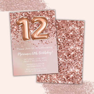 Invitación Elegante fiesta de cumpleaños número 12 para niñas