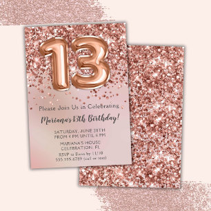 Invitación Elegante fiesta de cumpleaños número 13 para niña 