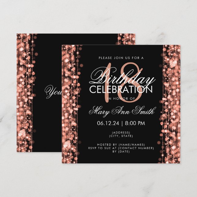 Invitación Elegante fiesta de cumpleaños número 18, esparcen  (Anverso / Reverso)