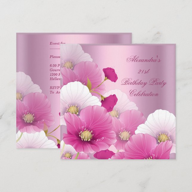 Invitación Elegante Fiesta de cumpleaños número 21, lapachos  (Anverso / Reverso)