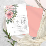 Invitación Elegante fiesta de cumpleaños número 30 de la flor<br><div class="desc">Elegante Rubor Pink Florals Treinta Años Invitación. Un ilustracion artístico floral de moda que invita a sus invitados a celebrar su 30 cumpleaños, con flores y hojas en la esquina superior izquierda. Un guión elegante para la ocasión y personalizar fácilmente el resto del texto a sus propios requerimientos. Al otro...</div>