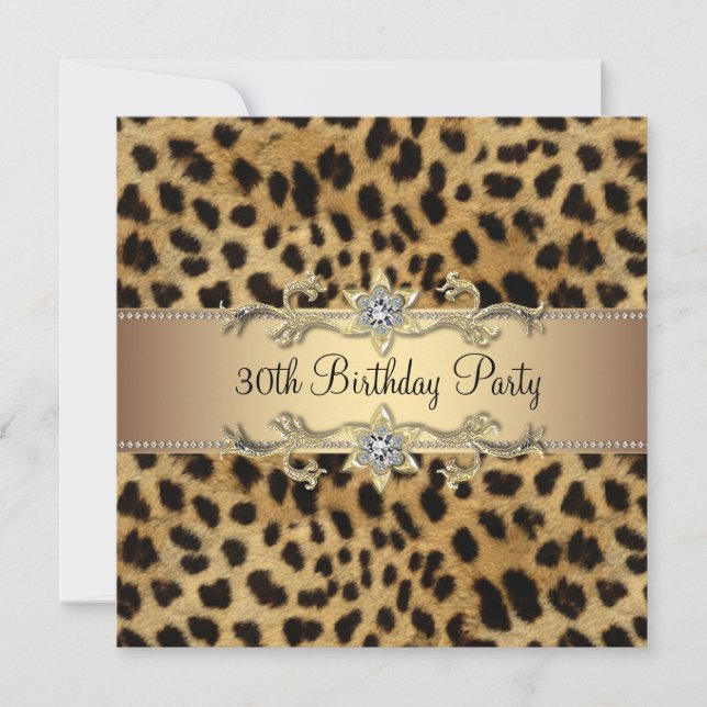 Invitación Elegante fiesta de cumpleaños número 30 de Leopard (Anverso)