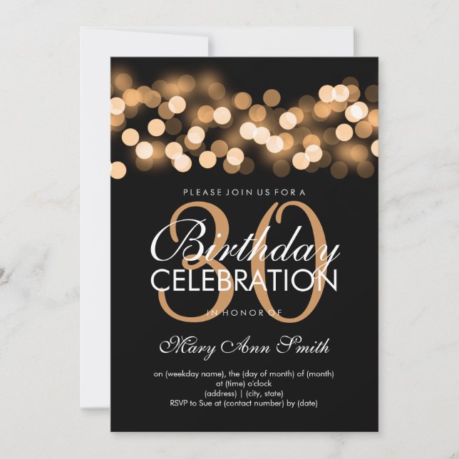 Invitación Elegante Fiesta de cumpleaños número 30 Gold Holly (Anverso)