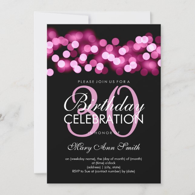 Invitación Elegante Fiesta de cumpleaños número 30 Pink Holly (Anverso)
