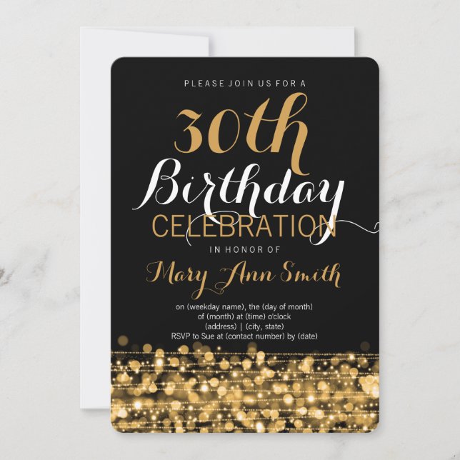 Invitación Elegante Fiesta de cumpleaños número 30 respira or (Anverso)