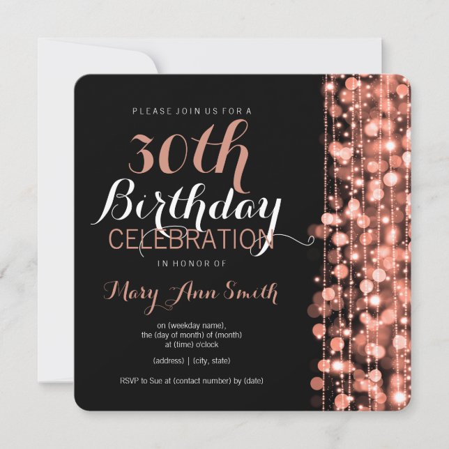 Invitación Elegante Fiesta de cumpleaños número 30 Sparkles R (Anverso)