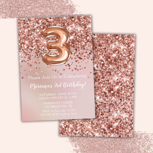 Invitación Elegante fiesta de cumpleaños número 3 de niña en