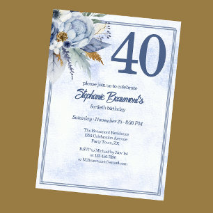 Invitación Elegante fiesta de cumpleaños número 40 con flores
